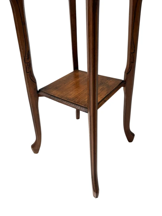 Art Nouveau Pedestal Plant Stand, Hand-Carved Beech & Marble, 1900s